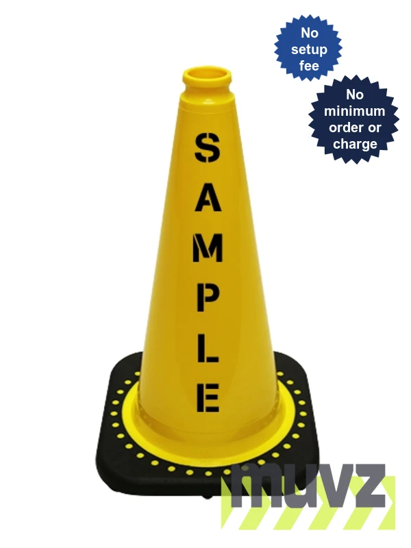 Yellow 18\" Black Base Cone with Double Sided (2X) Custom Stencil