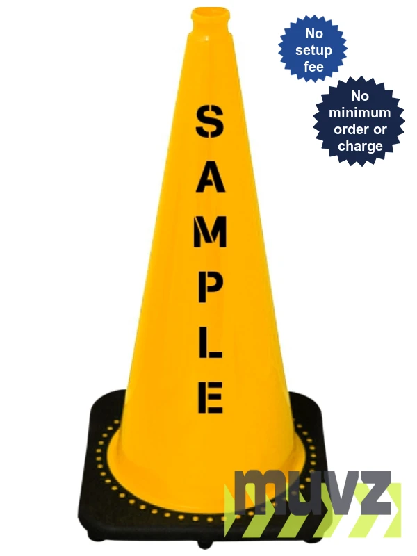 Yellow 28\" 7.0 Lb. Black Base Cone with Double Sided (2X) Custom Stencil