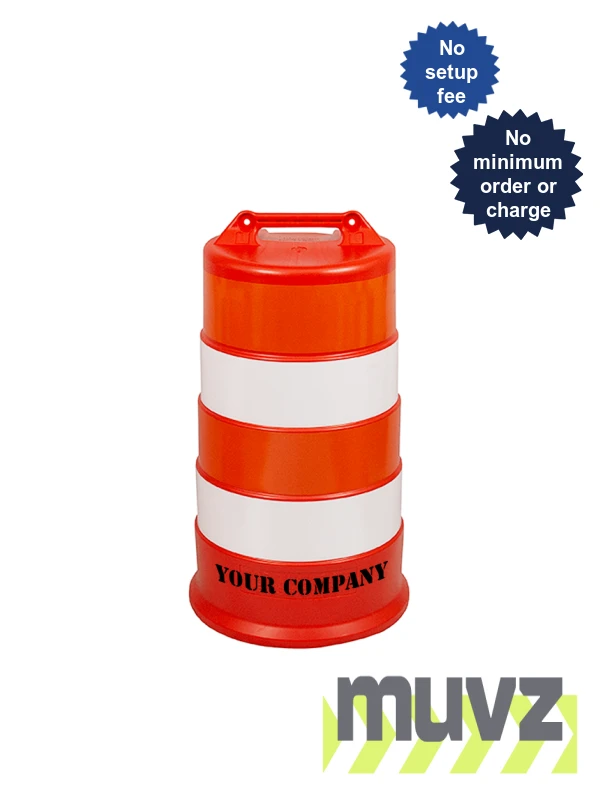 37\" Tall Channelizer Drum w/Four 6\" EG Reflective Stripes \u0026 Custom Stencil