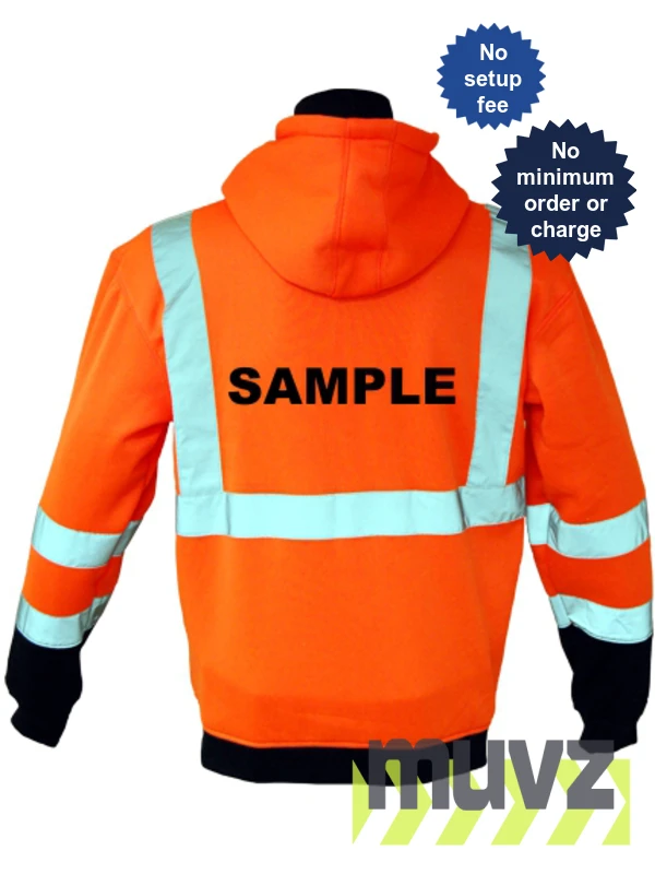 Class 3, Orange, Hooded Full Zipper Sweatshirt, Large w/Non-Reflective Custom Lettering
