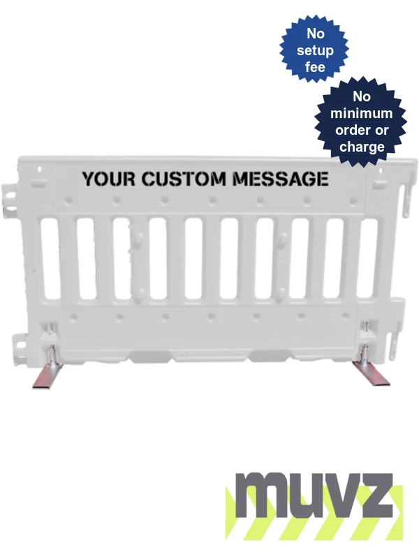 White, Pedestrian Wall Barricade w/ T-Legs (72\" L x 3\" W x 38\" H) w/ Custom Stenciling