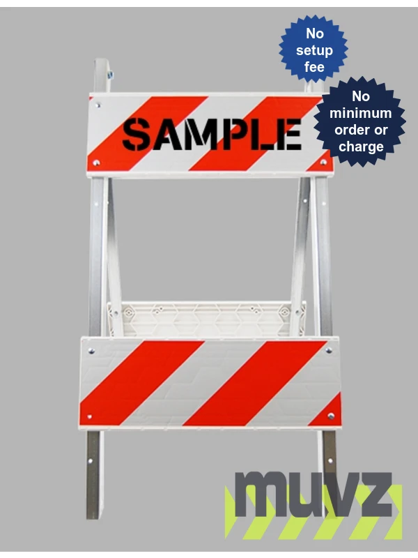 Economy+ Type II Barricade with Steel Legs, Plastic Panels, HI Reflective Sheeting \u0026 Custom Stencil