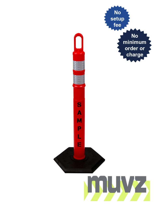 42\" ORANGE Looper Tube, Two (2) 3\" Reflective Collars, 18 Lb Base \u0026 Double Sided (2X) Custom Stencil