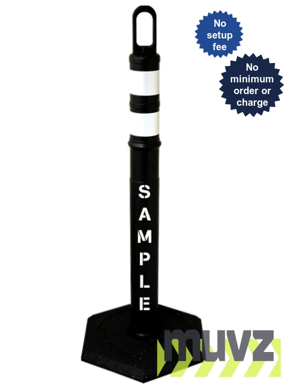 42\" BLACK Looper Tube with Two (2) 3\" Reflective Collars, Custom Stencil \u0026 12 Lb. Base