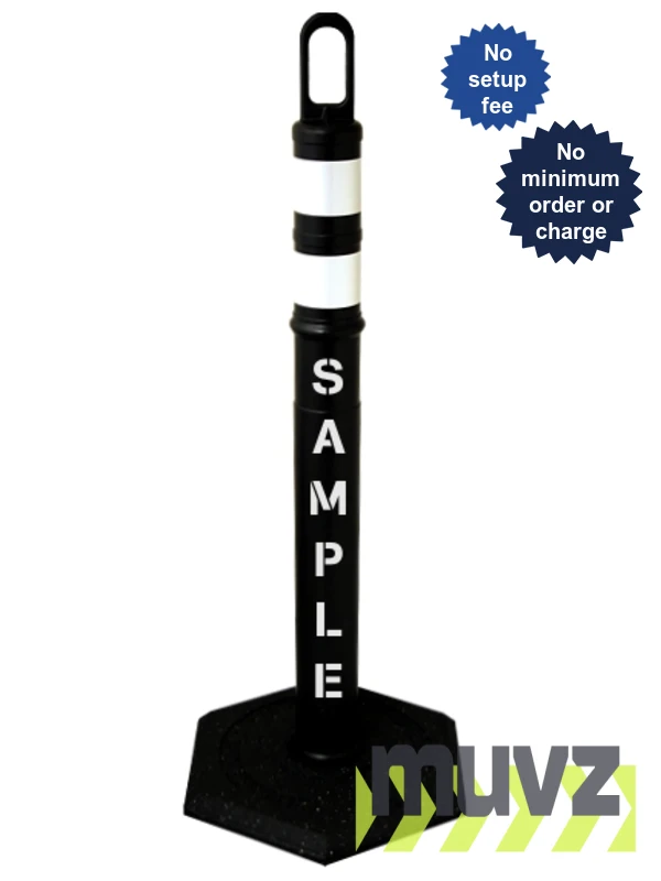 42\" BLACK Looper Tube with Two (2) 3\" Reflective Collars, Custom Stencil \u0026 8 Lb. Base