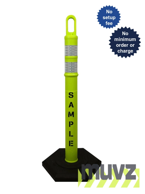 42\" LIME Looper Tube with Two (2) 3\" Reflective Collars, Custom Stencil \u0026 18 Lb. Base