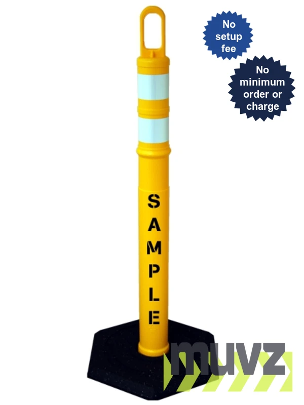 42\" YELLOW Looper Tube with Two (2) 3\" Reflective Collars, Custom Stencil \u0026 8 Lb. Base