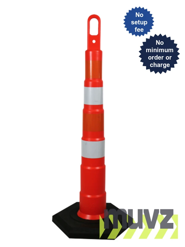 42\" Traffix Looper Cone w/Four (4) 4\" HI Reflective Collars, 16 Lb Rubber Base \u0026 Custom Lettering