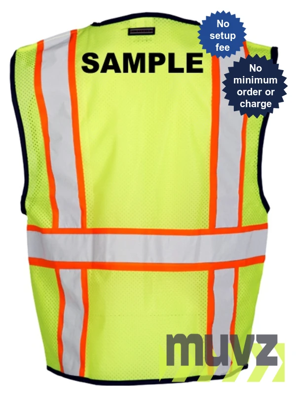 2XL-3XL, Lime, Four (4) Pocket, Contrasting Mesh Class 2 Vest w/ Black Custom Lettering