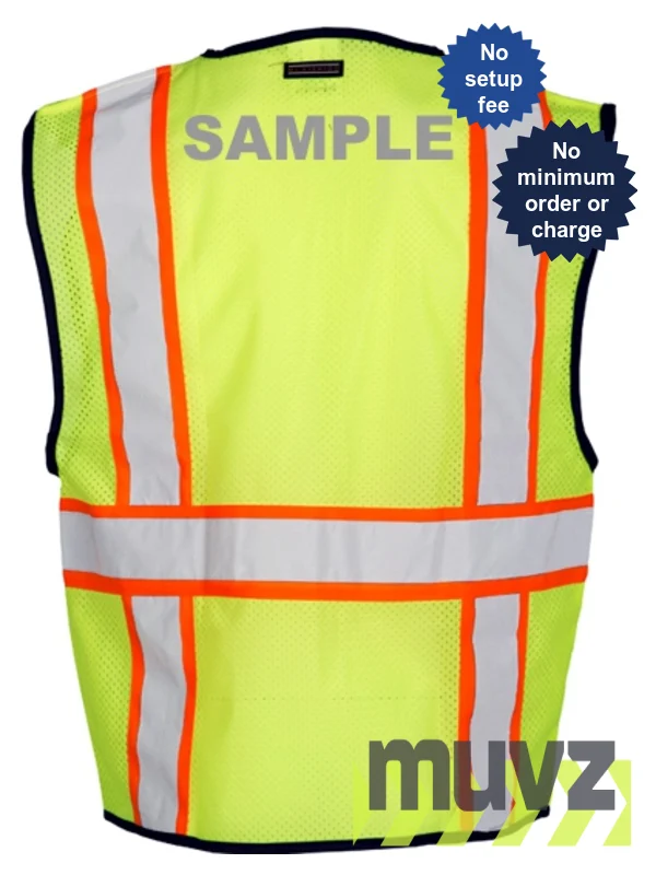 4XL-5XL, Lime, Four (4) Pocket, Contrasting Mesh Class 2 Vest w/ Reflective Custom Lettering
