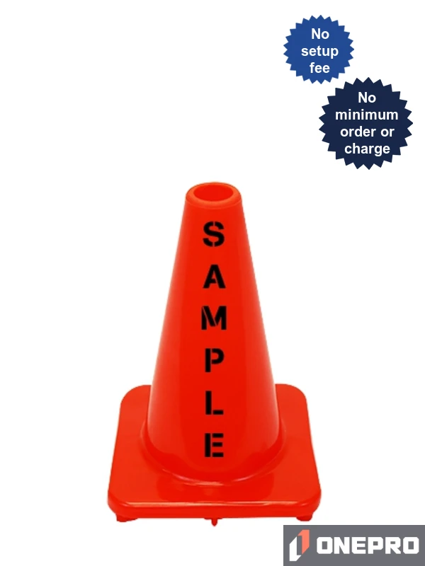 Solid Orange, 12\" Economy Cone with Custom Stencil