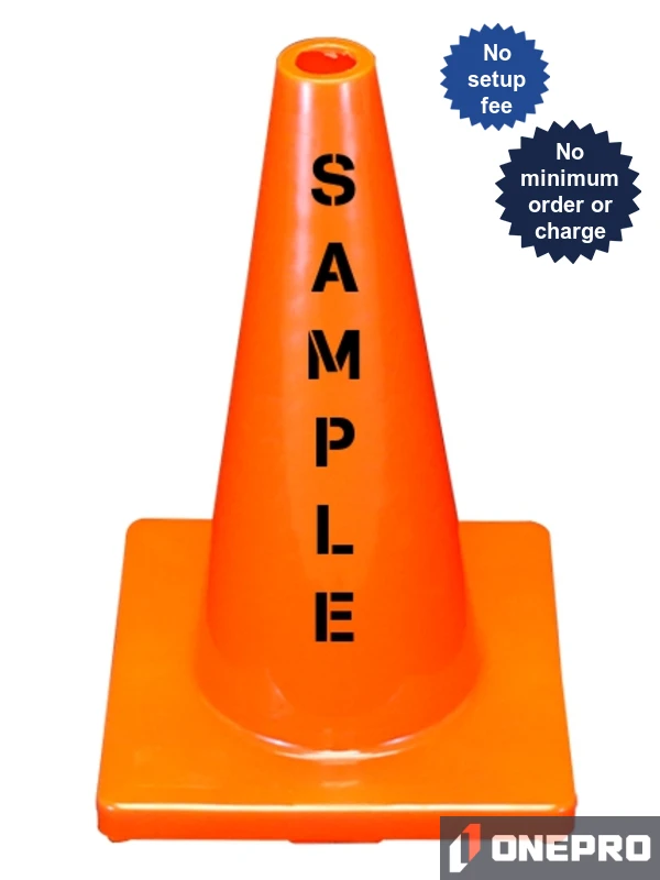 Solid Orange 18\" Economy Cone with Double Sided (2X) Custom Stencil