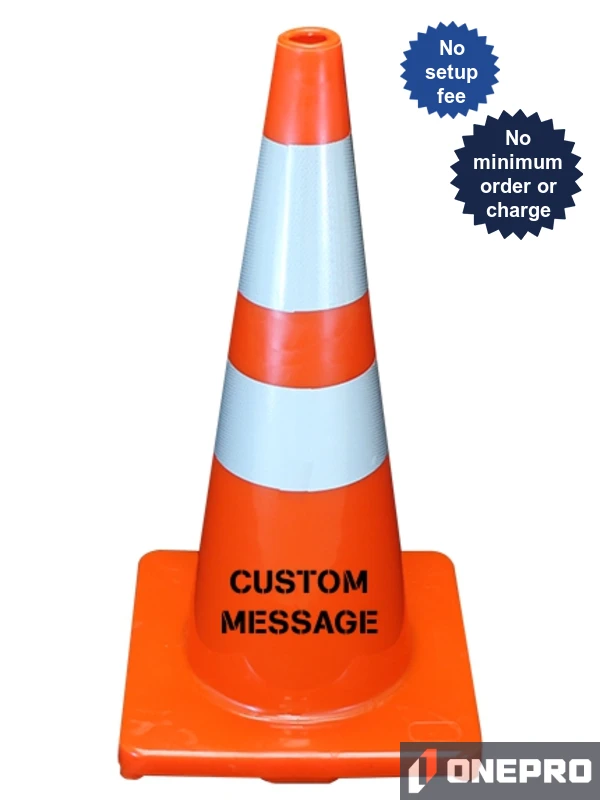 Solid Orange, 28\", 5.0 lb, Economy Cone w/6\" \u0026 4\" Reflective Collars \u0026 Custom Stencil