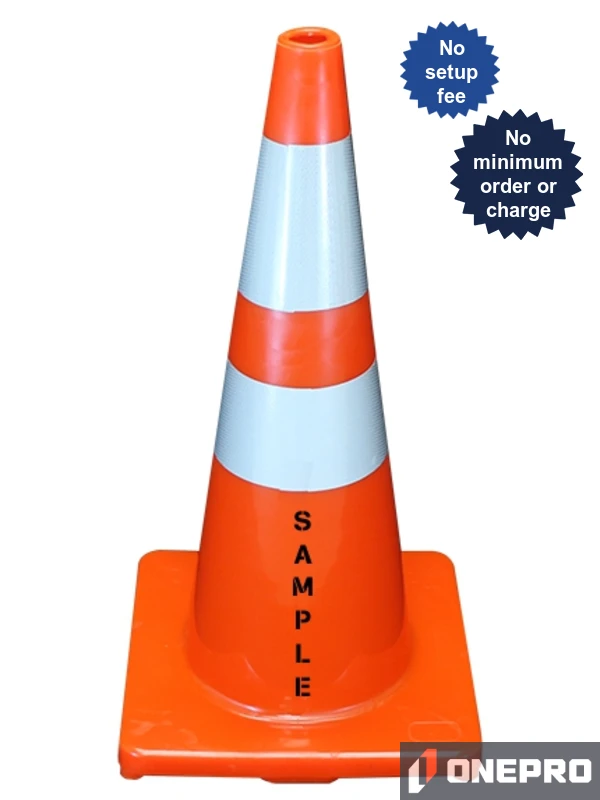 Solid Orange,28\",5.0 Lb,Economy Cone w/6\" \u0026 4\" Reflective Collars \u0026 Double Sided (2X) Custom Stencil