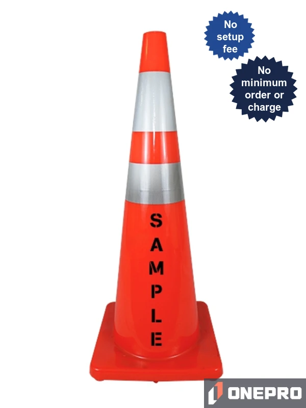 Solid Orange, 36\", 9.2 lb, Economy Cone w/6\" \u0026 4\" Reflective Collars \u0026 Custom Stencil