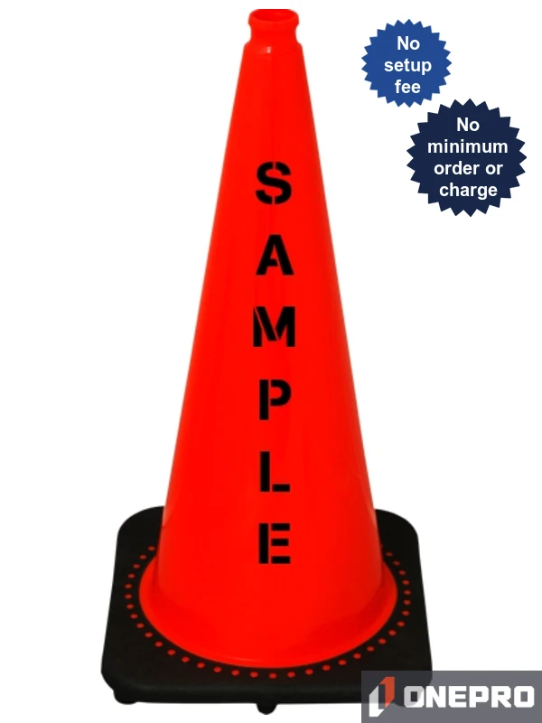 Orange 28\" 10.0 lb Black Base Cone with Double Sided (2X) Custom Stencil