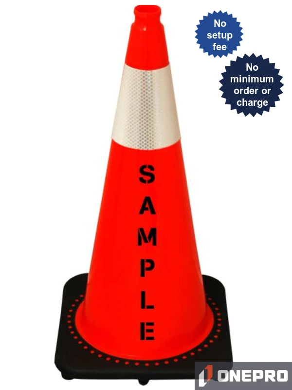 Orange 28\" 7.0 lb Black Base Cone with 6\" Reflective Collar and Custom Stencil