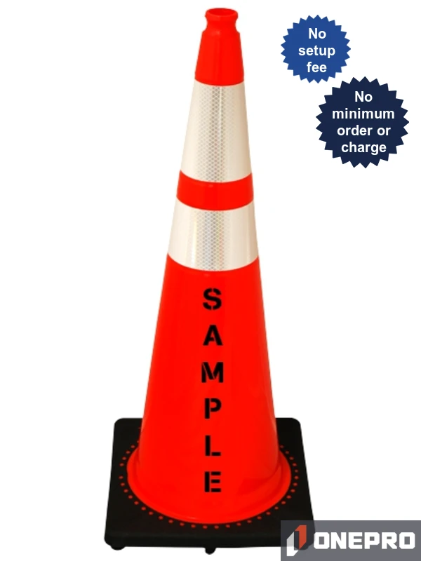 36\", 12.0 lb Black Base Cone with 6\" \u0026 4\" Reflective Collars \u0026 Double Sided (2X) Custom Stencil