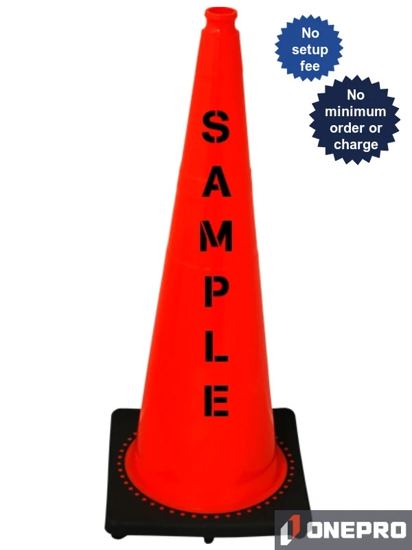 Orange 36\" 12.0 lb Black Base Cone with Double Sided (2X) Custom Stencil