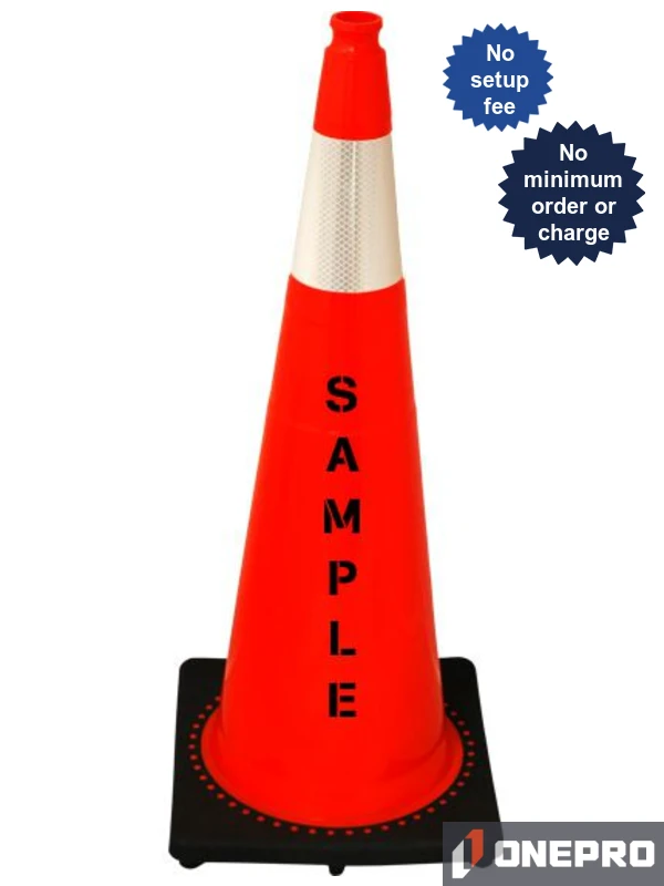 Orange, 36\" 10 Lb Black Base Cone w/Single 6\" Reflective Collar \u0026 Double Sided (2X) Custom Stencil