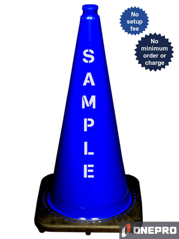 Blue 28\" 7.0 lb Black Base Cone with Double Sided (2X) Custom Stencil