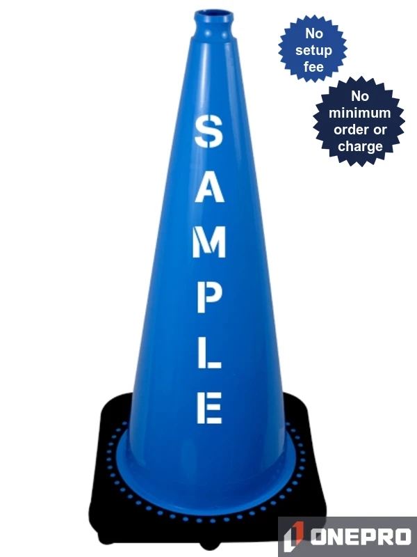Light Blue 28\" 7.0 lb Black Base Cone with Double Sided (2X) Custom Stencil