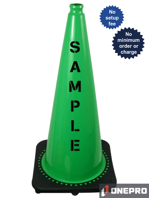 Green 28\" 7.0 lb Black Base Cone with Double Sided (2X) Custom Stencil