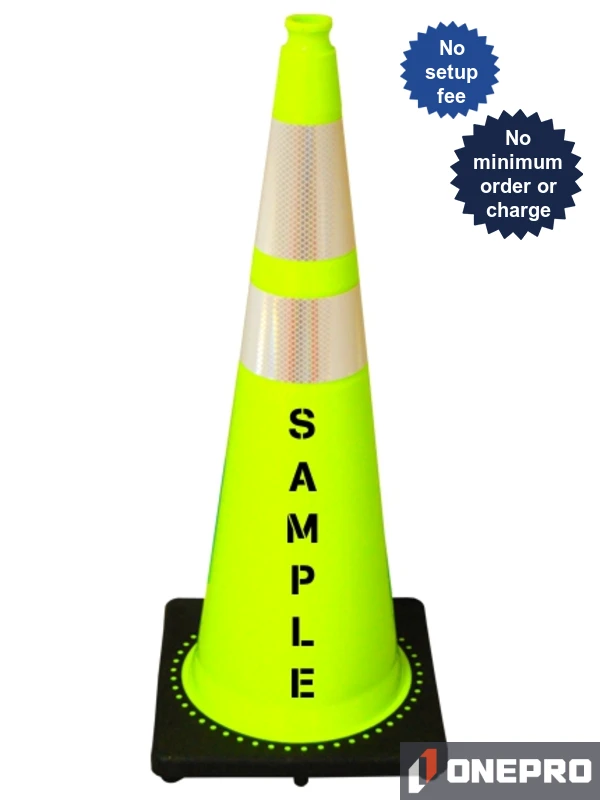 Lime, Black Base, 36\" Cone with 6\" \u0026 4\" Reflective Collars \u0026 Double Sided (2X) Custom Stencil