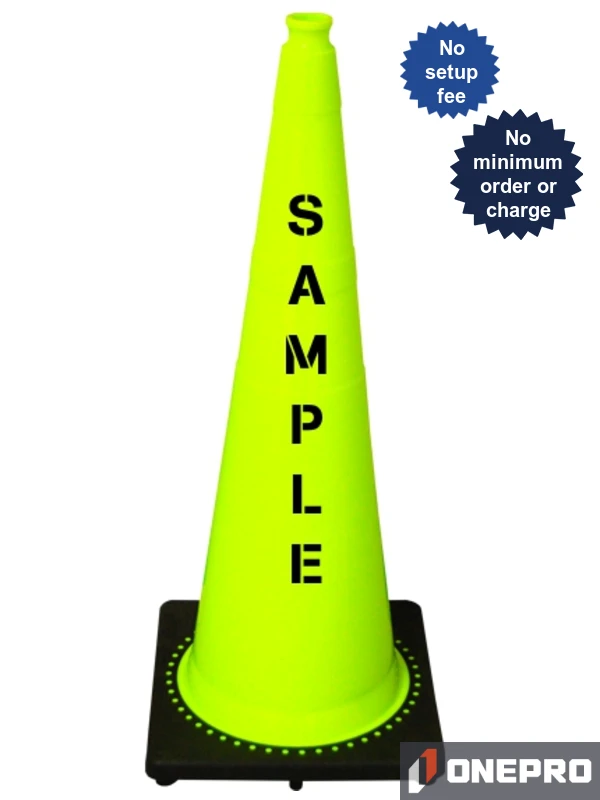 Lime 36\" 10 lb Black Base Cone with Double Sided (2X) Custom Stencil