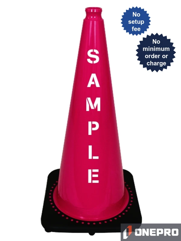 Pink 28\" 7.0 lb Black Base Cone with Double Sided (2X) Custom Stencil