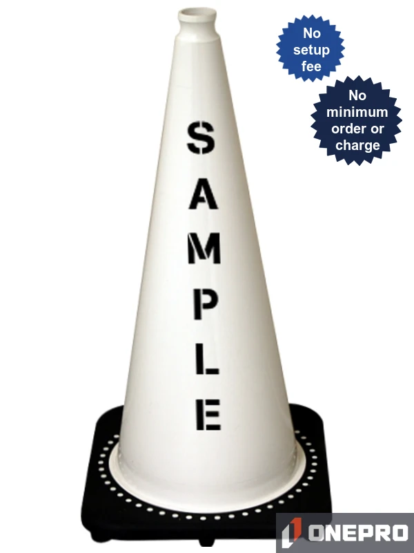 White 28\" 7.0 lb Black Base Cone with Double Sided (2X) Custom Stencil