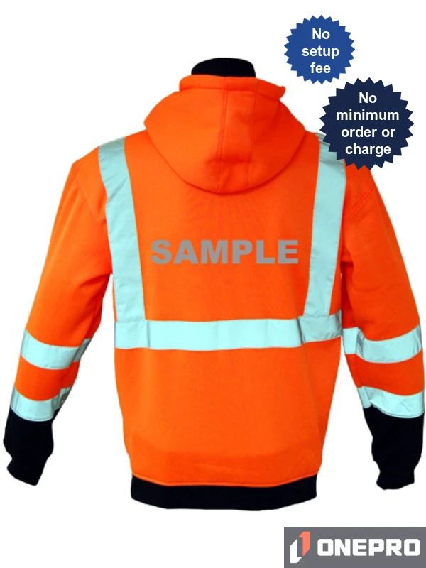 Class 3, Orange, Hooded Full Zipper Sweatshirt, X-Large w/Reflective Graphic