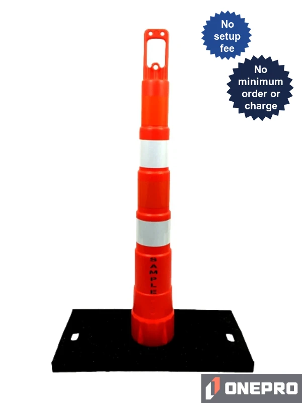42\" Channelizer Cone, Four (4) 4\" EG Reflective Collars,30 lb Recycled Rubber Base w/Custom Stencil
