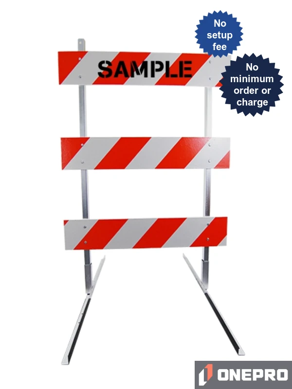 4\u0027 Standard Type 3 Barricade-63\"Tall Steel Frame \u0026 4\u0027 Plastic Boards, EG Sheeting \u0026 Graphic