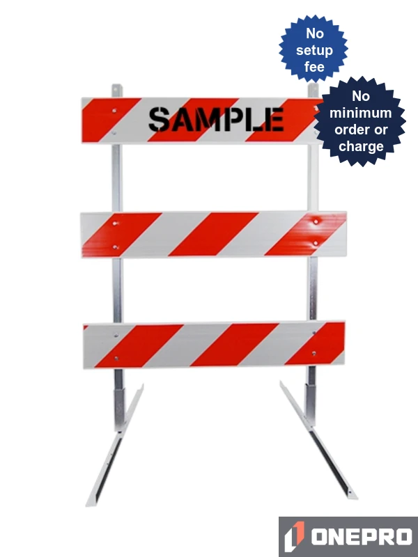 4\u0027 Standard Type 3 Barricade-63\" Tall Steel Frame, 4\u0027 Plastic Boards, HI Sheeting \u0026 Graphic