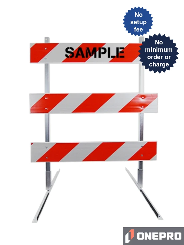 6\u0027 Standard Type 3 Barricade-63\" Tall Steel Frame, 6\u0027 Plastic Boards, HI Sheeting \u0026 Graphic