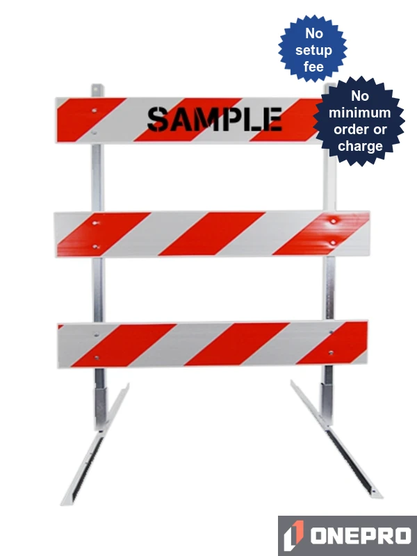 8\u0027 Standard Type 3 Barricade-63\" Tall Steel Frame, 8\u0027 Plastic Boards, HI Sheeting \u0026 Graphic