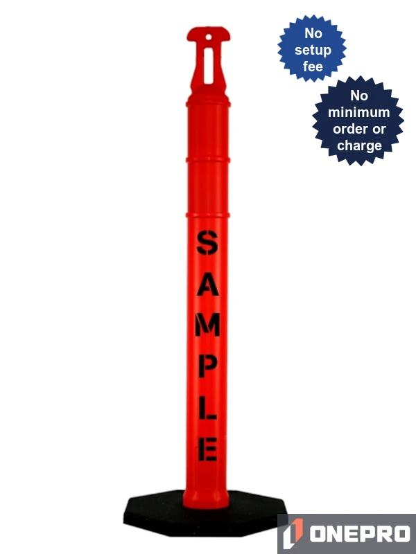 42\" ORANGE Arrow-Top Tube, 8 lb Base with Double Sided (2X) Custom Stencil