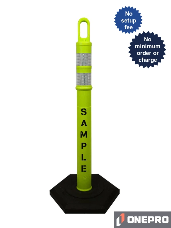 42\" LIME Looper Tube, Two (2) 3\" Reflective Collars, 18 Lb Base \u0026 Double Sided (2X) Custom Stencil