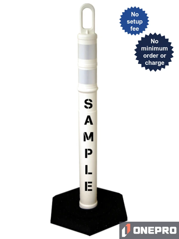 42\" WHITE Looper Tube with Two (2) 3\" Reflective Collars, Custom Stencil \u0026 8 lb Base