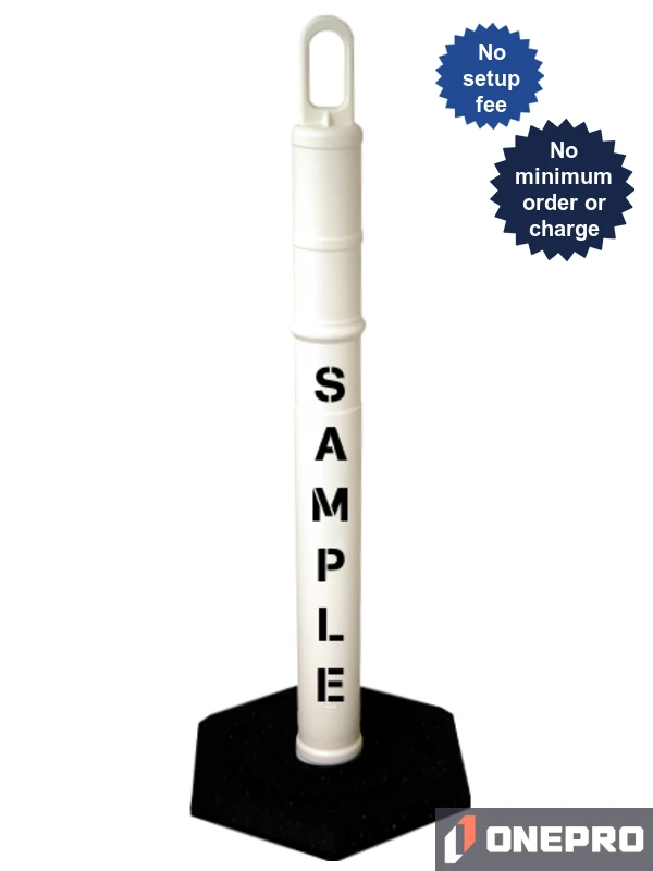 42\" WHITE Looper Tube with 8 lb Base with Custom Stencil