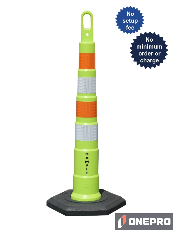 42\" LIME Traffix Looper Cone Channelizer w/Four 4\" EG Reflective Collar,16# Base \u0026 Graphic