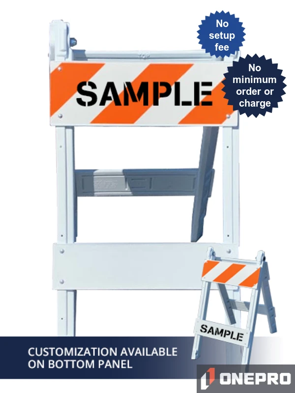 45\" H x 24\" W Folding Plastic Type I Barricade w/EG Reflective Sheeting \u0026 Custom Stencil One Side