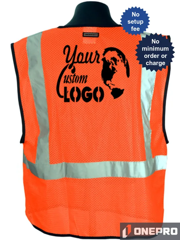 Orange Mesh, Class 2 Vest, Size L-XL with Custom Logo