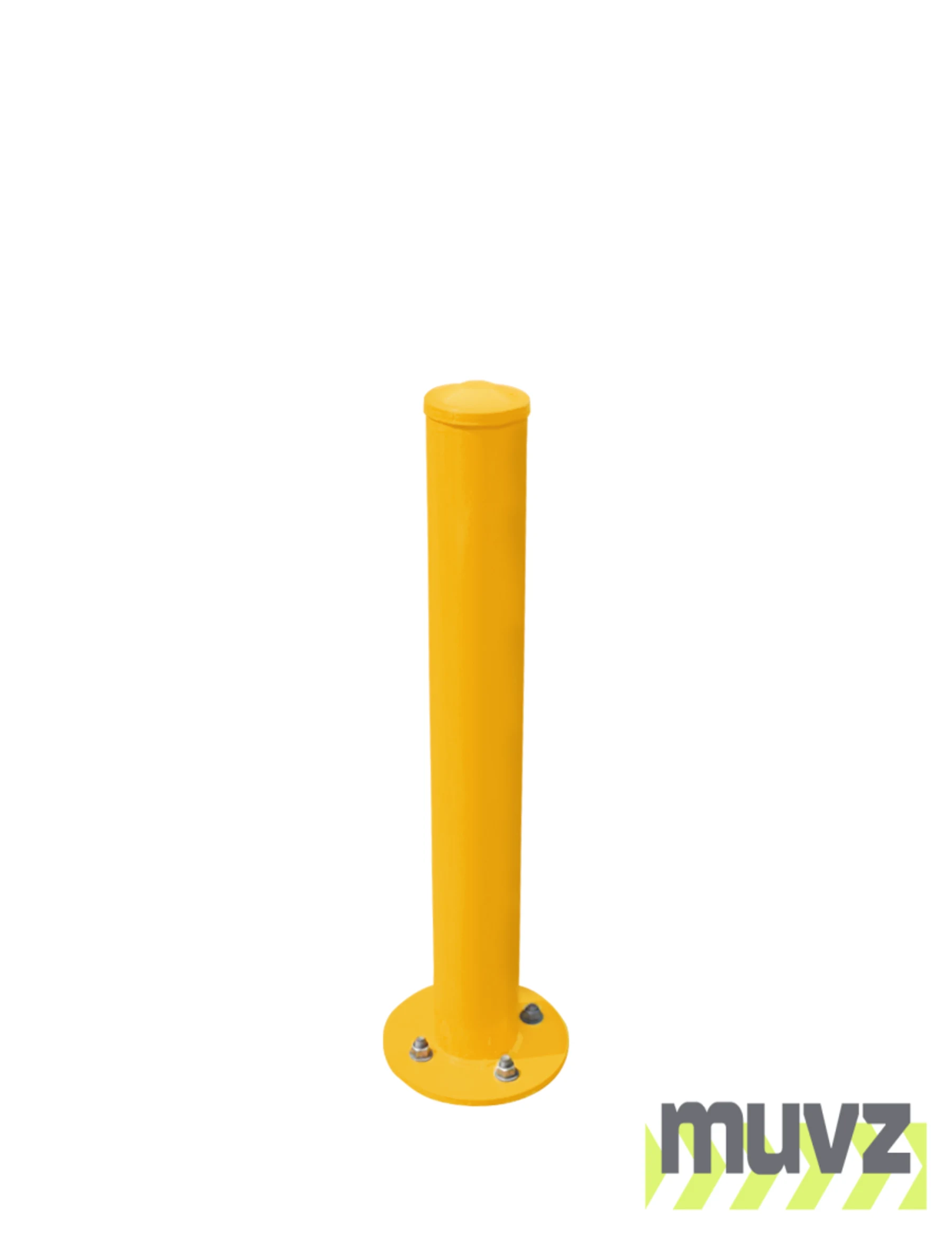 36\" T x 4\" Diameter, Yellow Powder Coated Steel, Round Base, Bolt-Down Bollard w/5\" Lag Bolts