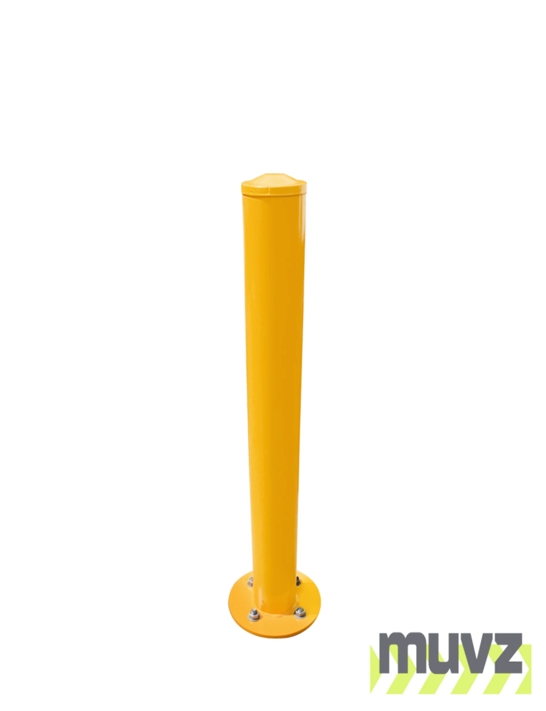 42\" T x 4\" Diameter, Yellow Powder Coated Steel, Round Base, Bolt-Down Bollard w/5\" Lag Bolts