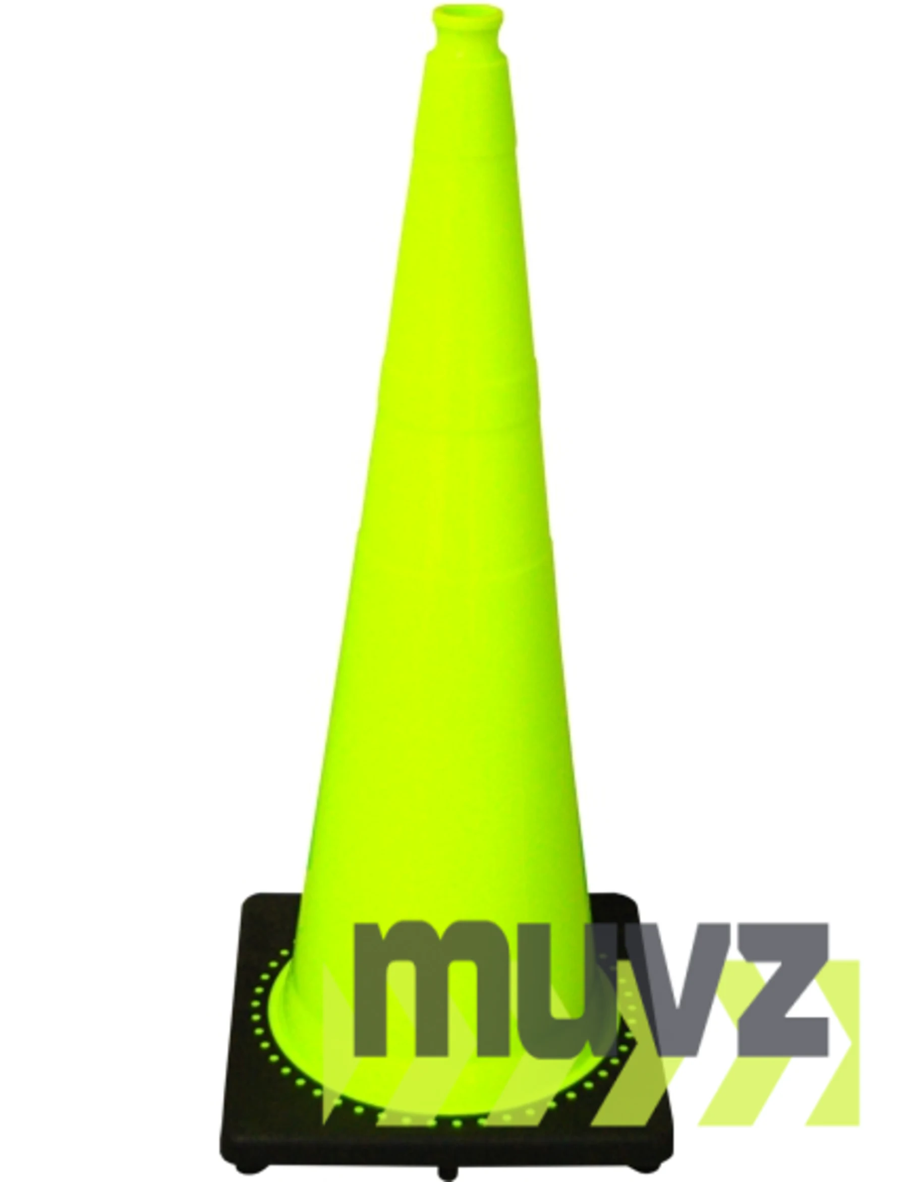 36\" 10 lb. Lime Black Base Traffic Cone