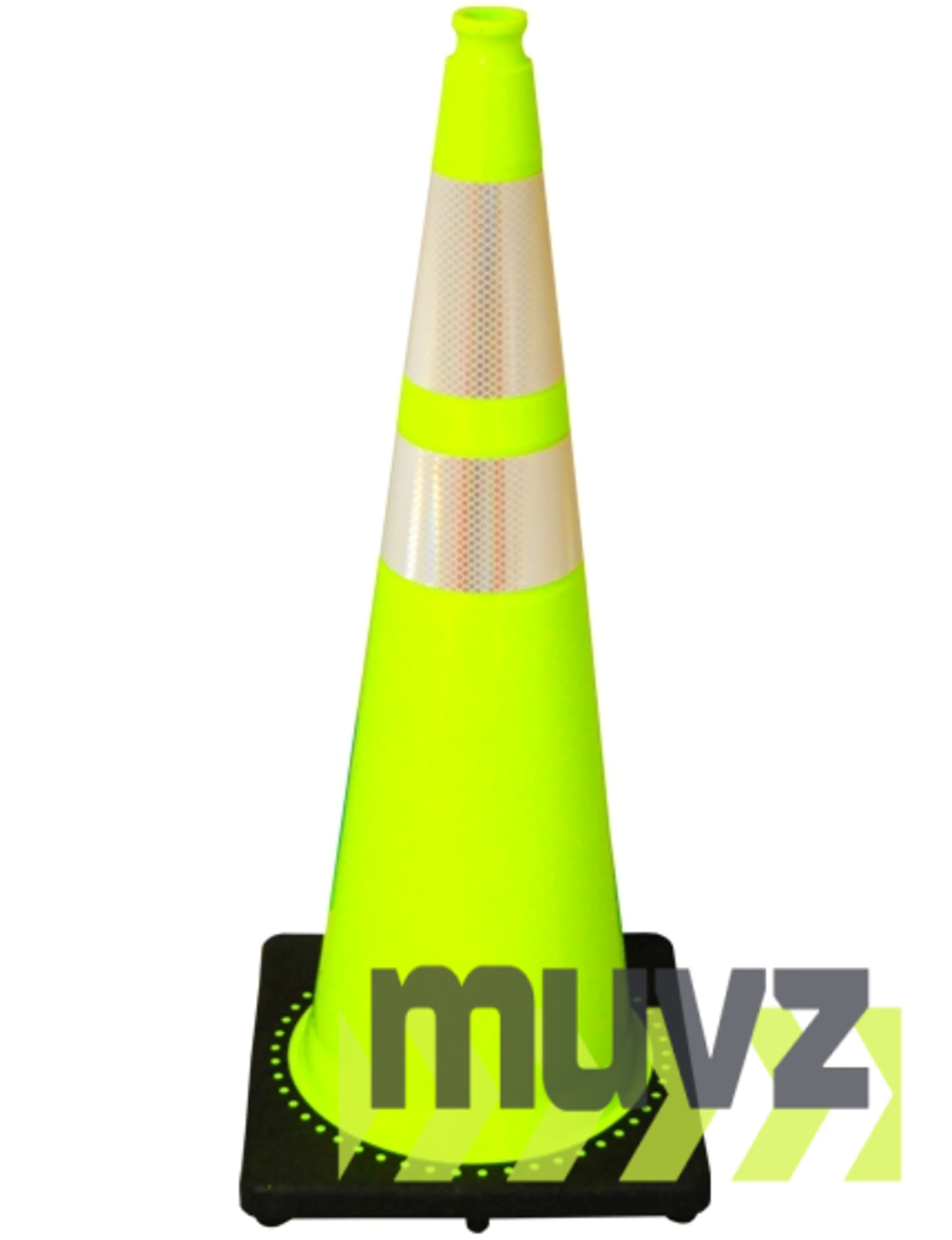 36\" 10 lb. Lime Black Base Traffic Cone with 6\" \u0026 4\" Reflective Collars