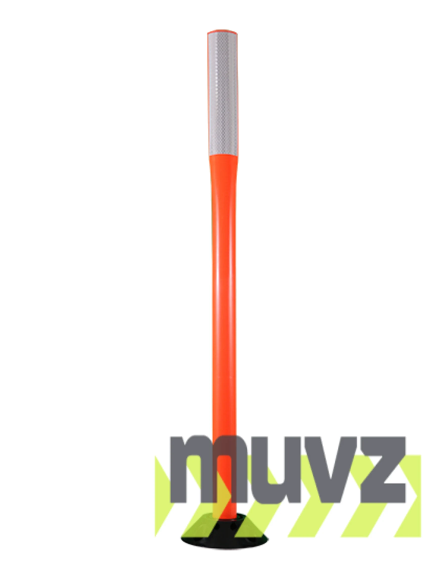 48\" Orange Flat Faced Delineator with one (1) 2\"X 12\" white reflective strip \u0026 Asphalt Hardware