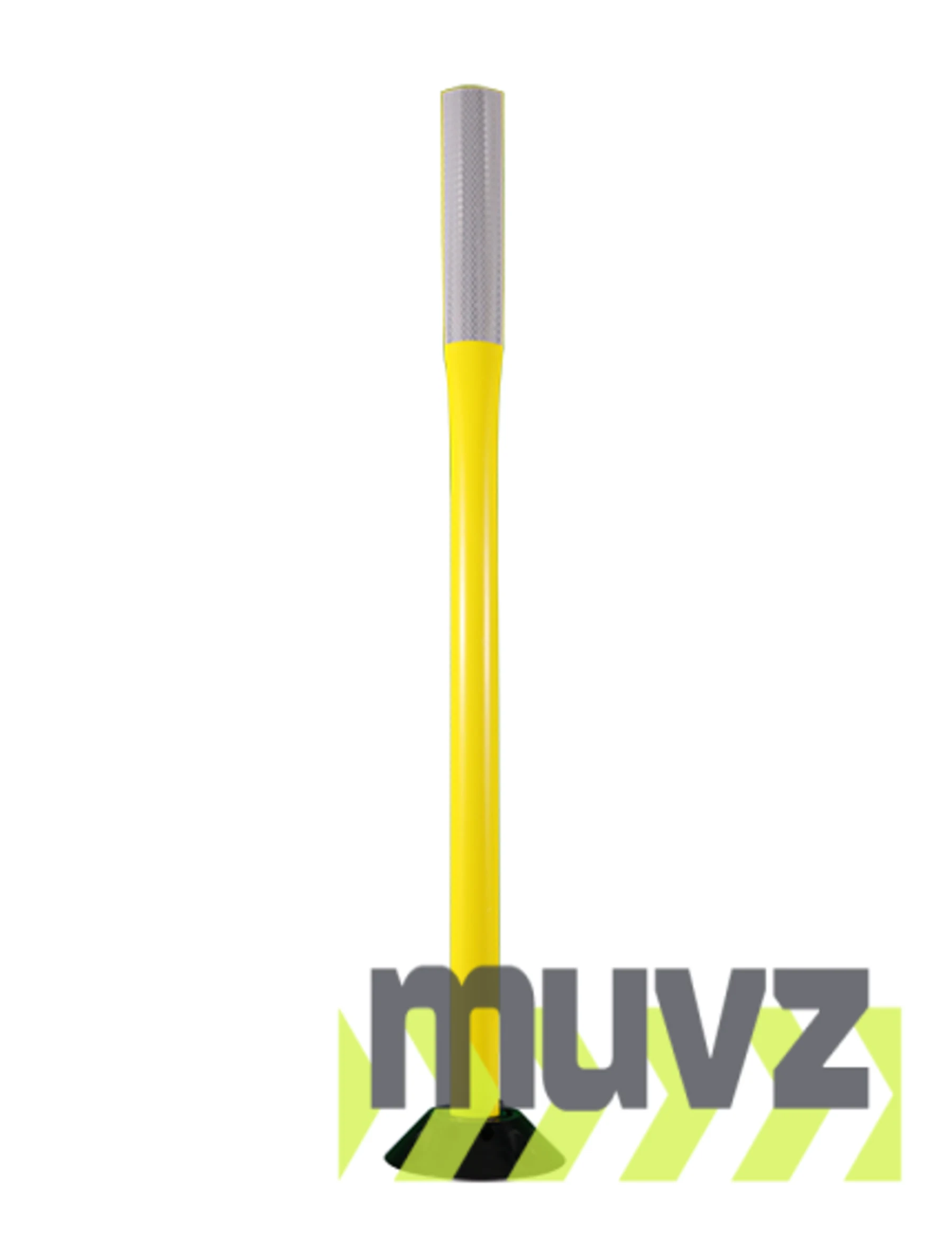48\" Yellow Flat Faced Delineator with one (1) 2\"X 12\" white reflective strip \u0026 Asphalt Hardware